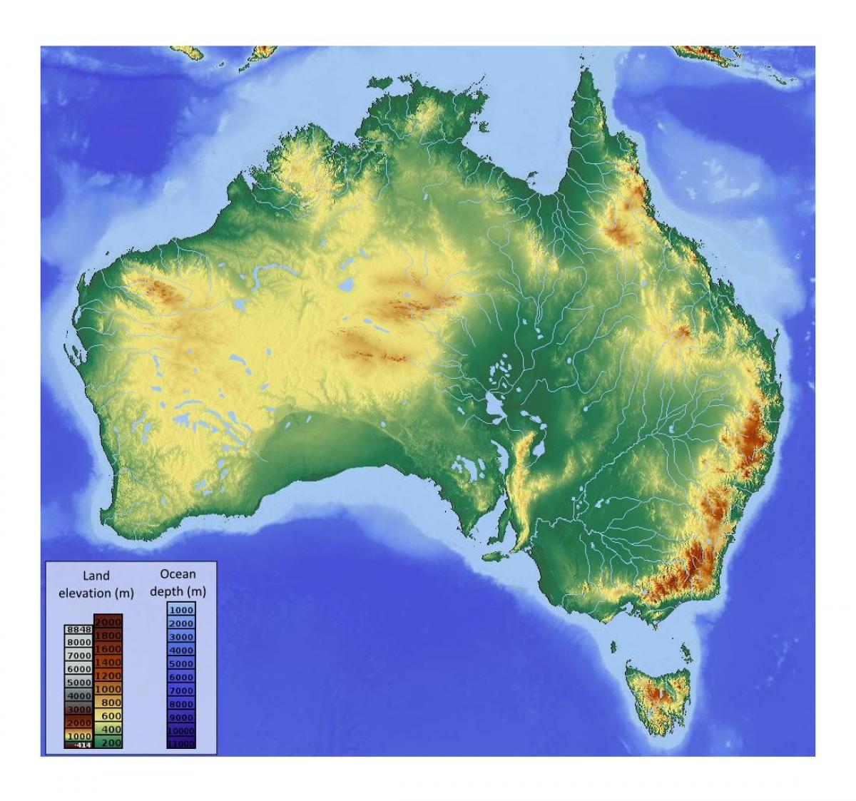 Australie carte d'altitude