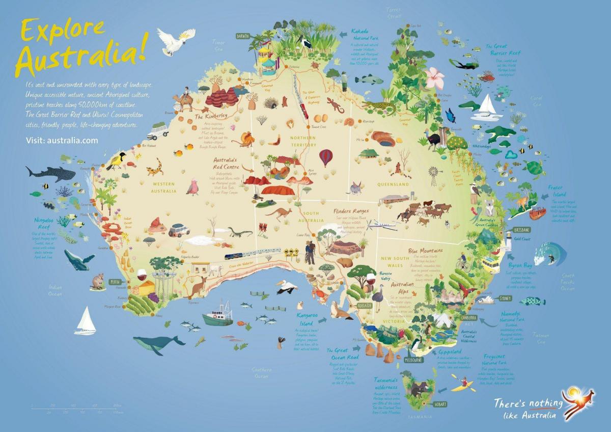 Carte des attractions touristiques en Australie