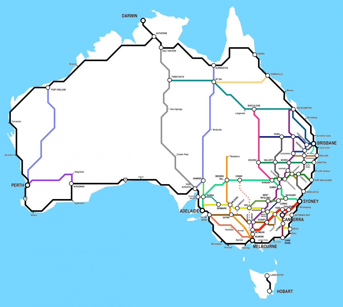 Carte des autoroutes d'Australie