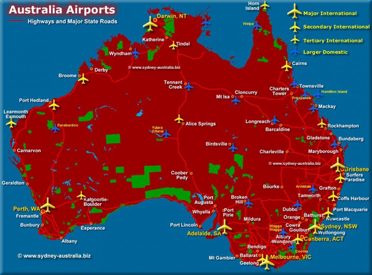 Carte des aéroports australiens
