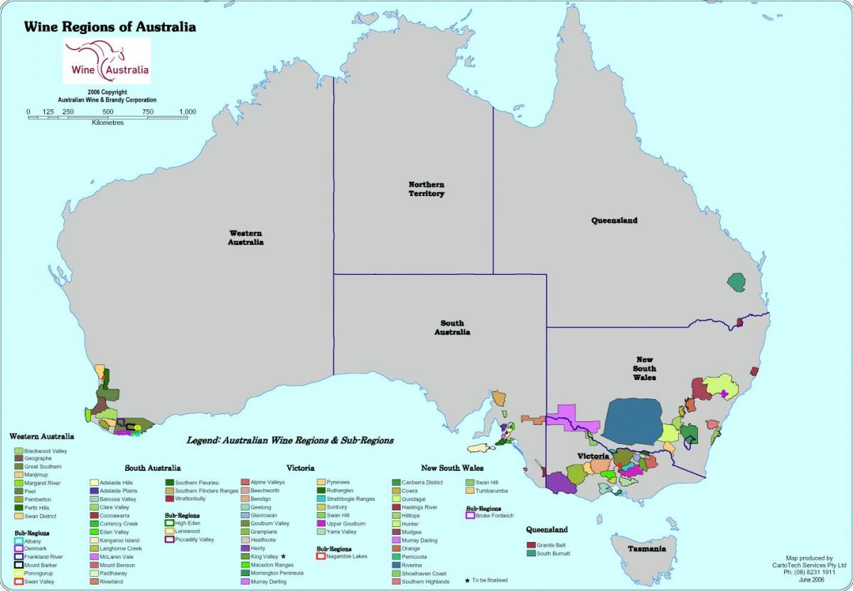 Carte des vignobles d'Australie