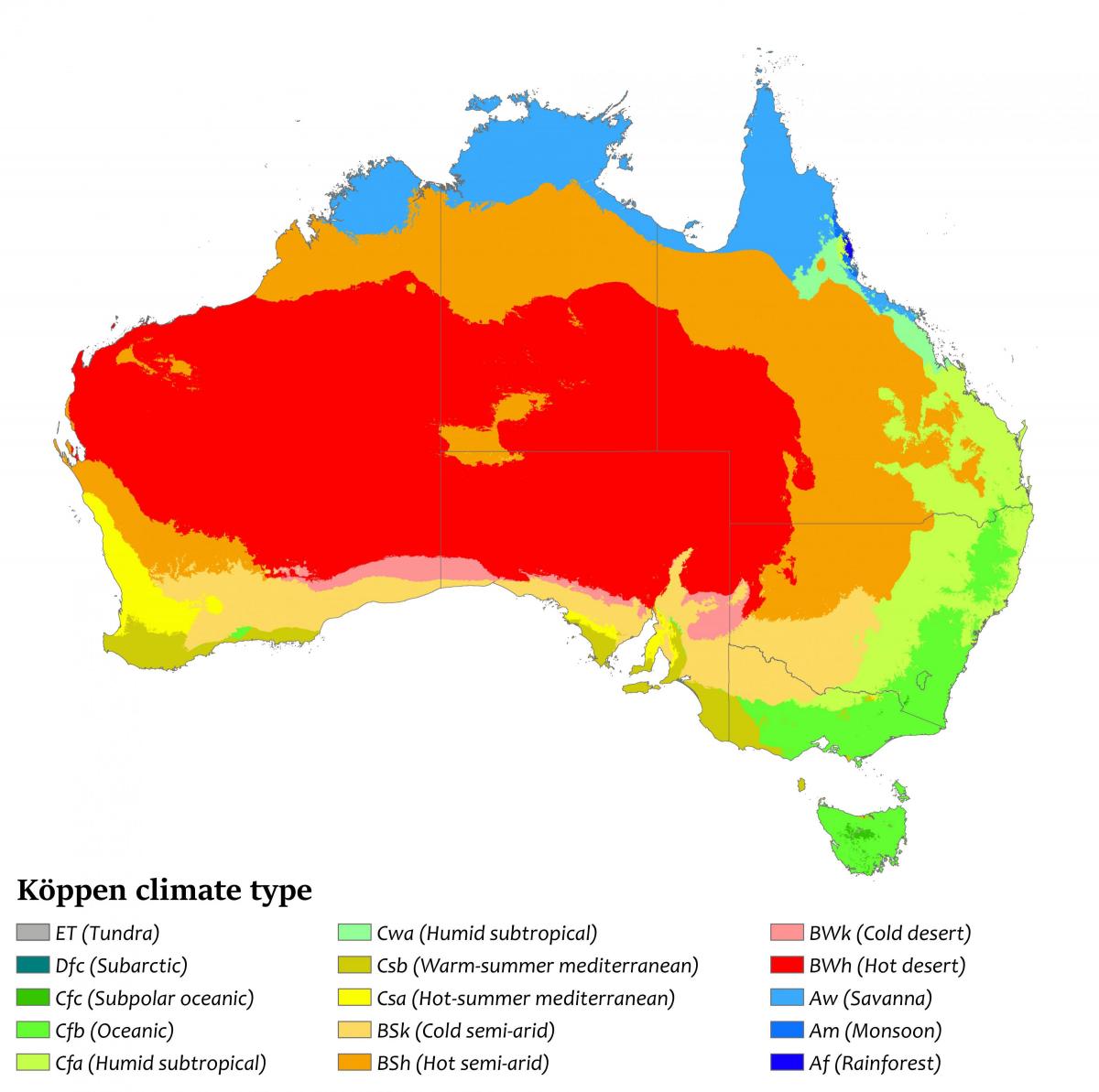 Carte des températures en Australie