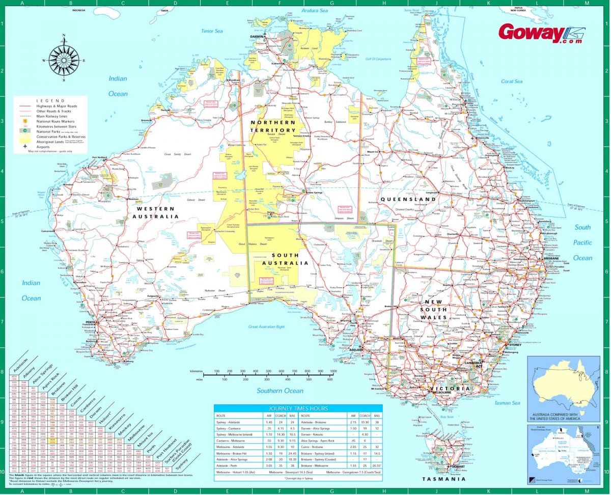 Carte routière de l'Australie